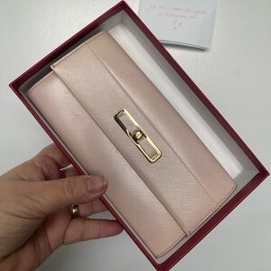 Ferragamo Soft Pink Printed Calf Leather Macaron Wallet